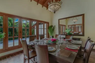 A dining room looking onto the garden